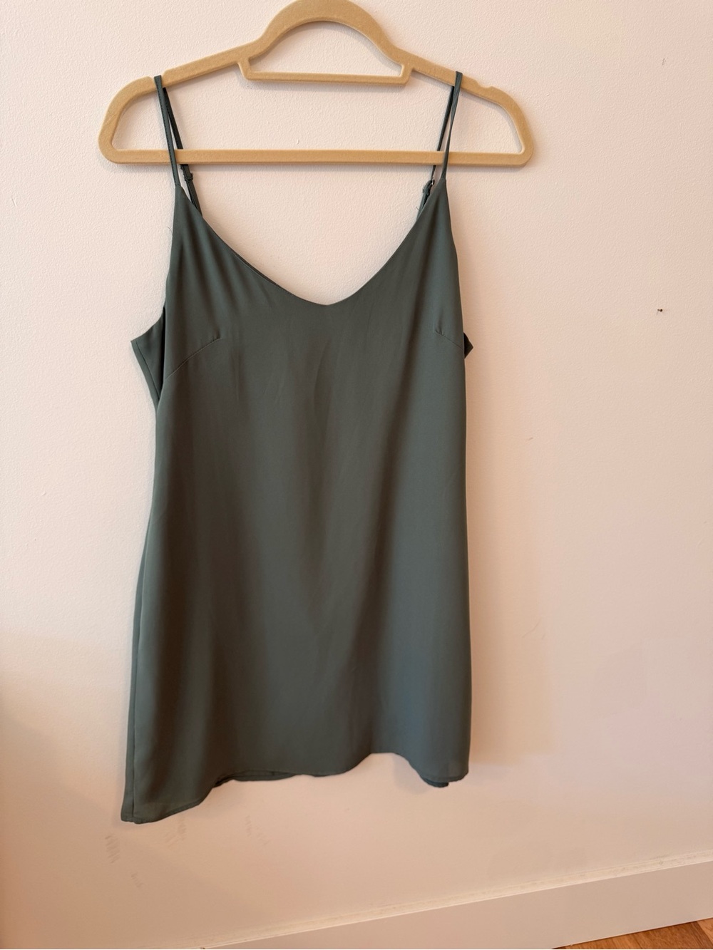 twik Olive Green Slip Dress with Spaghetti Straps